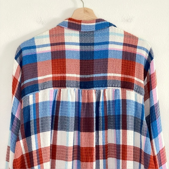 Anthropologie Pilcro Hadley Relaxed Buttondown Shirt Red White Blue Plaid 1X - Picture 11 of 16